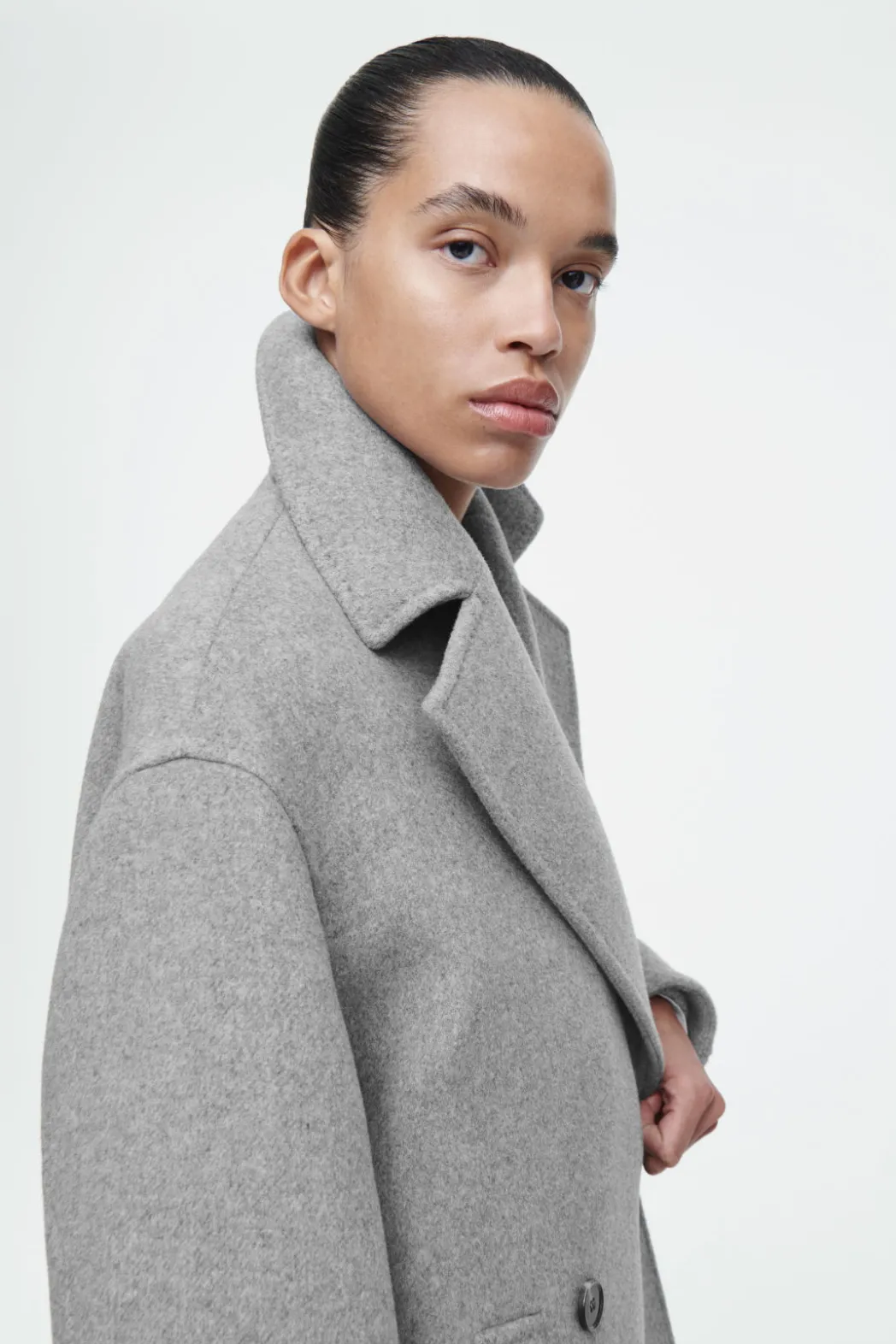 New COS OVERSIZED DOUBLE-BREASTED WOOL COAT GRAY
