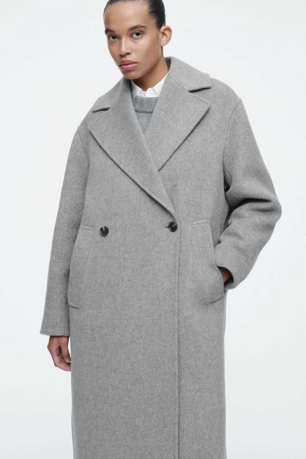New COS OVERSIZED DOUBLE-BREASTED WOOL COAT GRAY