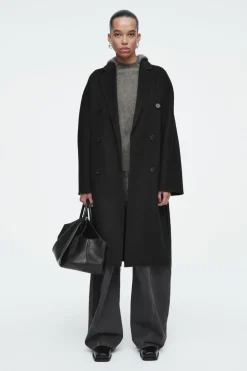 Discount COS OVERSIZED DOUBLE-BREASTED WOOL COAT BLACK
