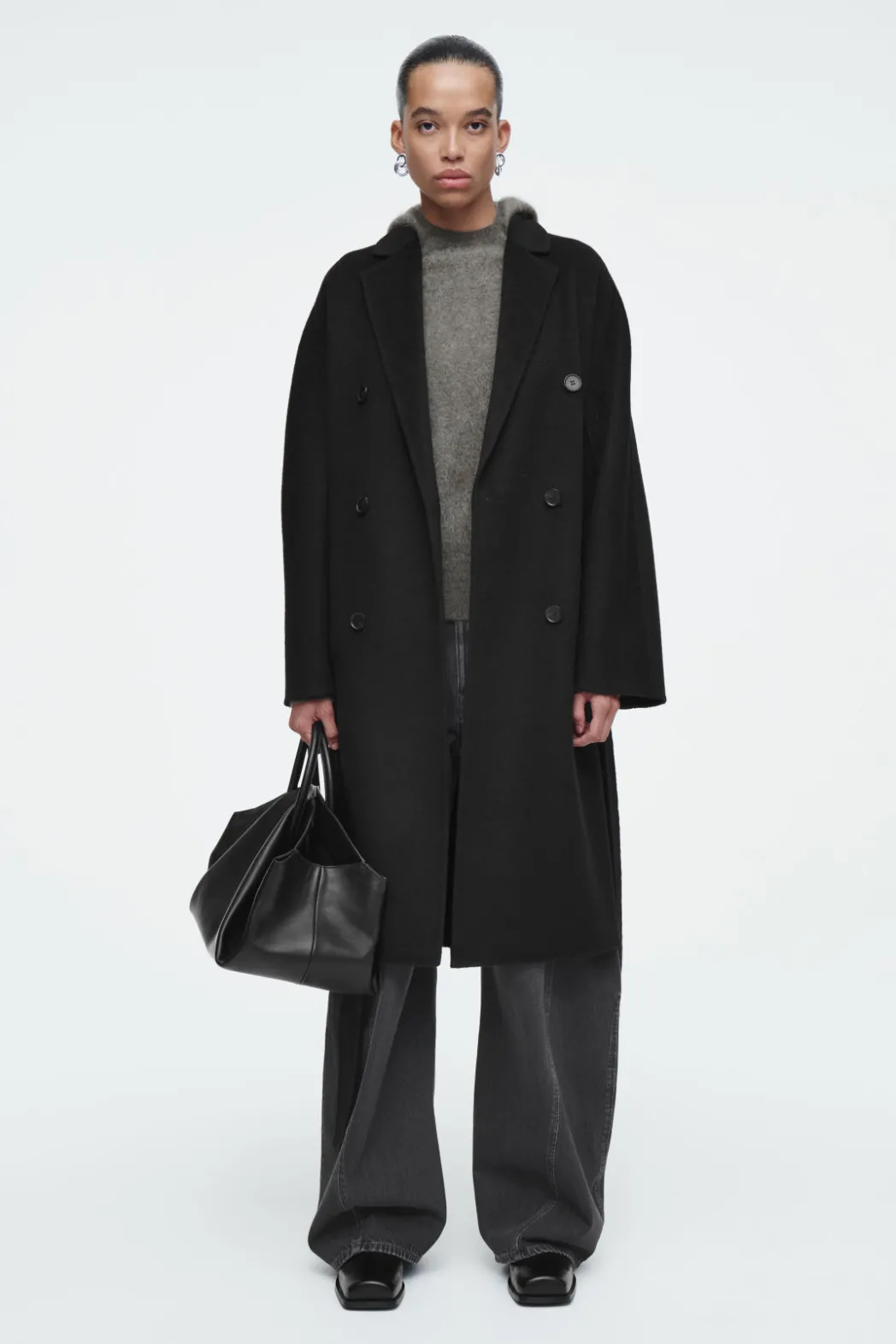 Discount COS OVERSIZED DOUBLE-BREASTED WOOL COAT BLACK