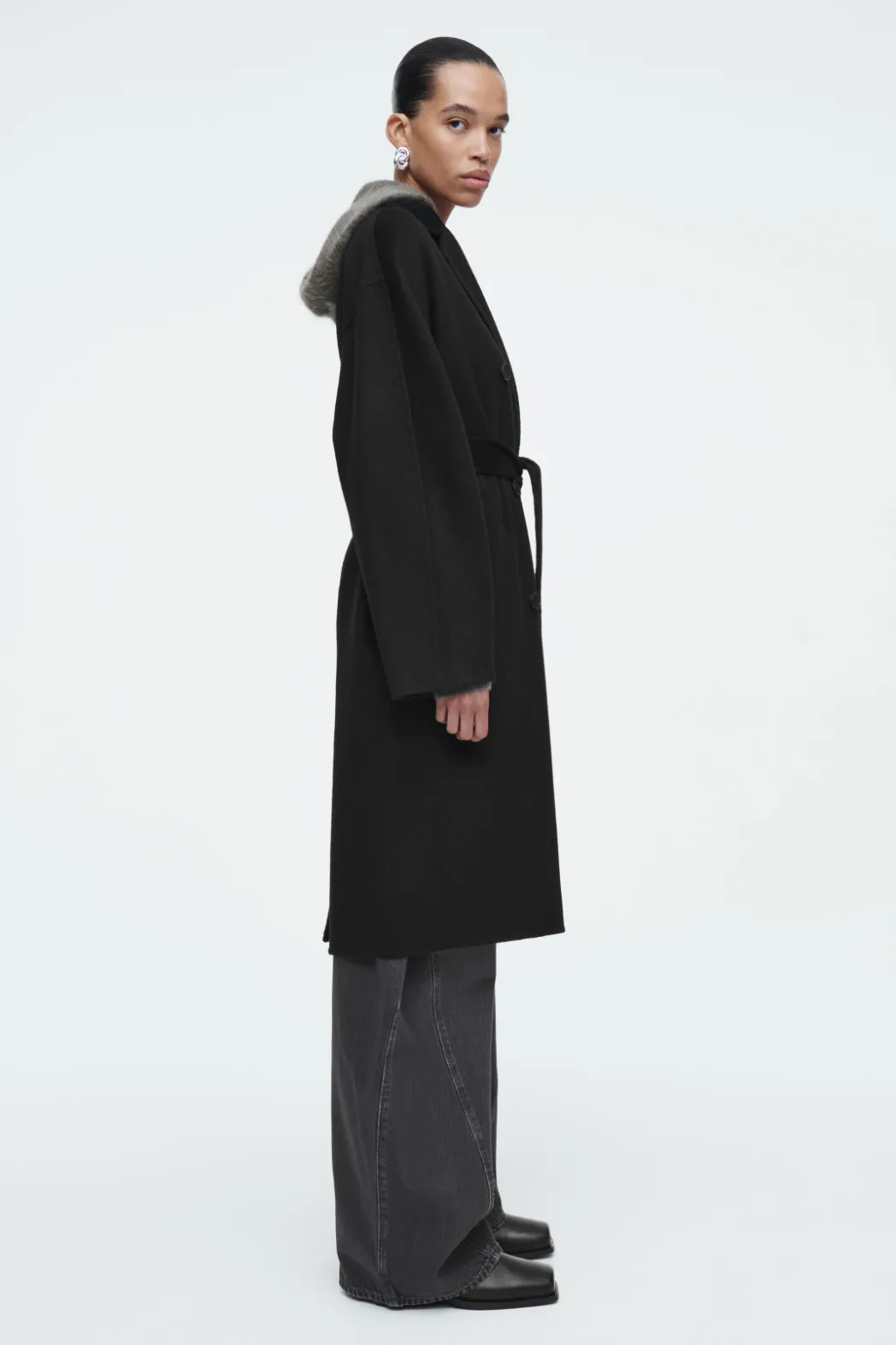 Discount COS OVERSIZED DOUBLE-BREASTED WOOL COAT BLACK