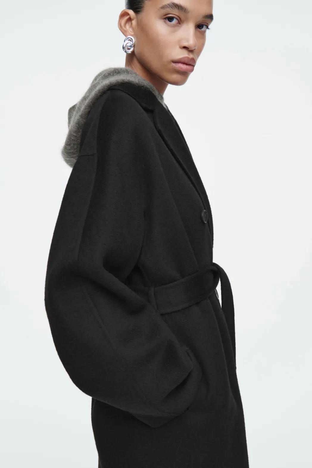 Discount COS OVERSIZED DOUBLE-BREASTED WOOL COAT BLACK