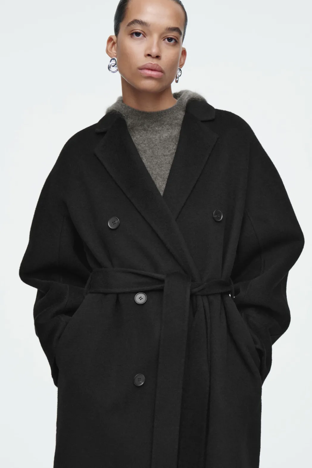 Discount COS OVERSIZED DOUBLE-BREASTED WOOL COAT BLACK
