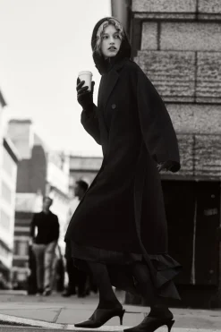 Discount COS OVERSIZED DOUBLE-BREASTED WOOL COAT BLACK