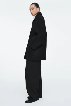 New COS OVERSIZED DOUBLE-BREASTED WOOL PEA COAT BLACK
