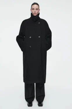 New COS OVERSIZED DOUBLE-BREASTED WOOL COAT BLACK