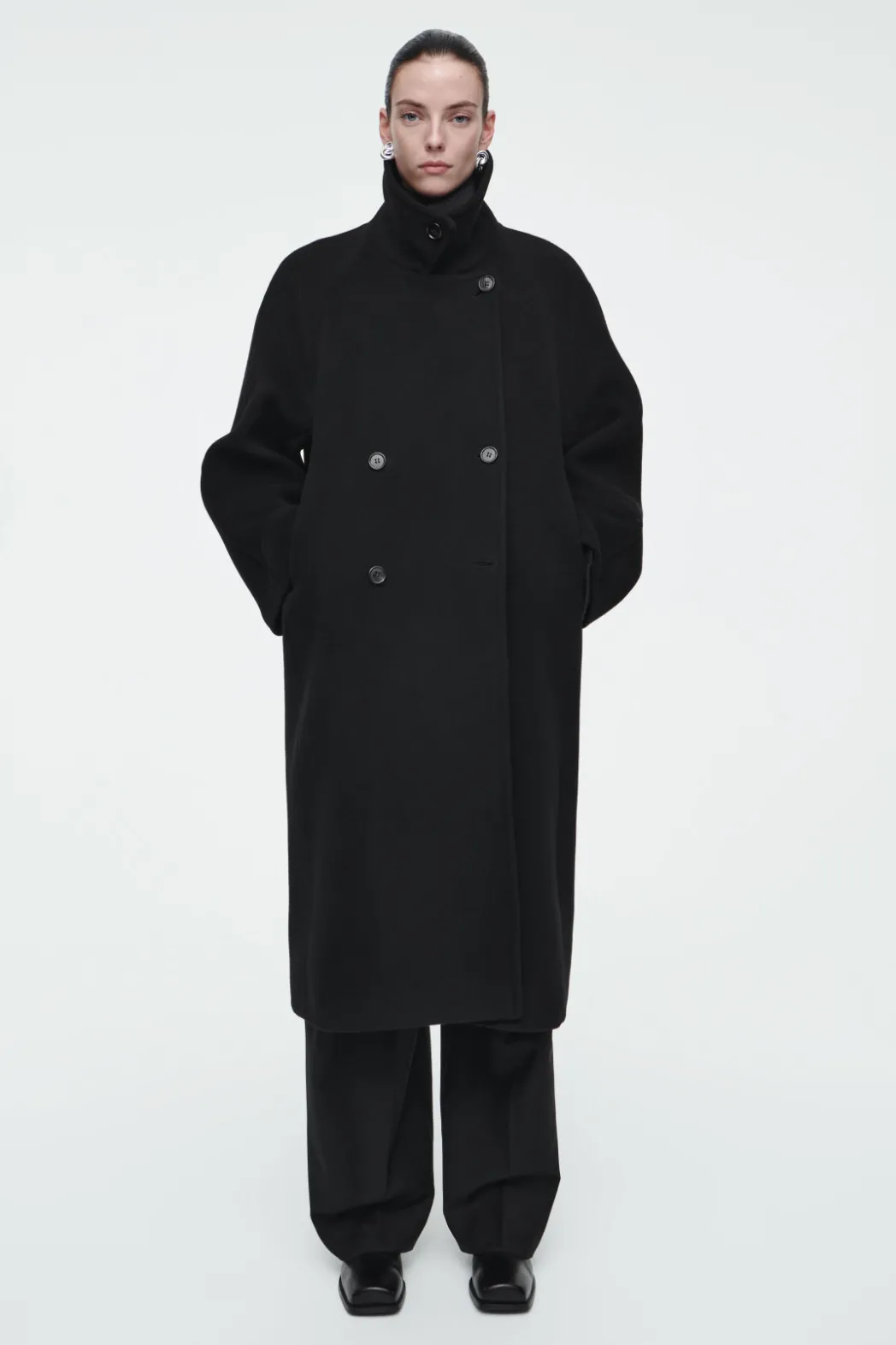 New COS OVERSIZED DOUBLE-BREASTED WOOL COAT BLACK