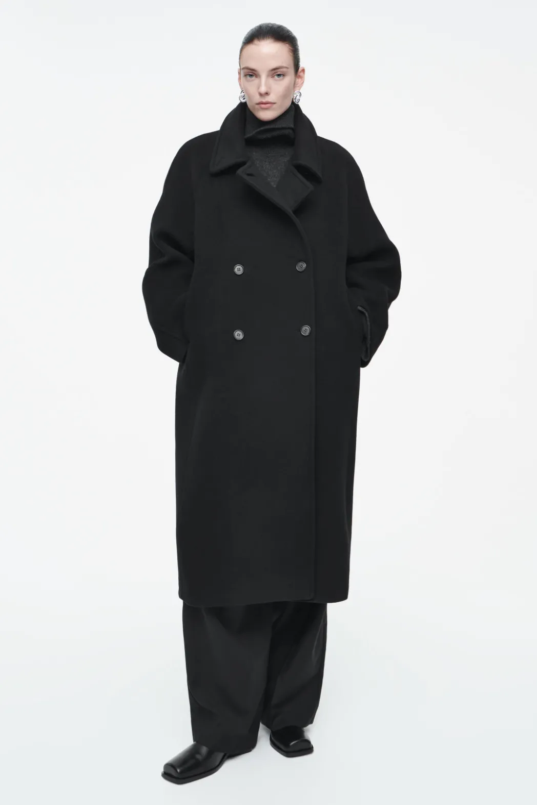 New COS OVERSIZED DOUBLE-BREASTED WOOL COAT BLACK