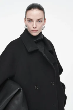 New COS OVERSIZED DOUBLE-BREASTED WOOL COAT BLACK