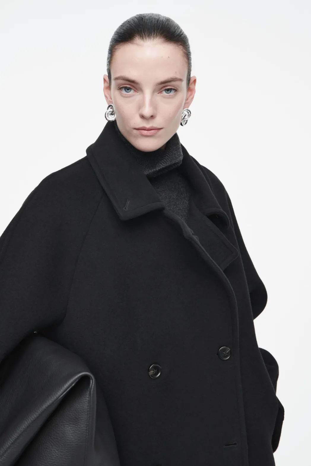 New COS OVERSIZED DOUBLE-BREASTED WOOL COAT BLACK