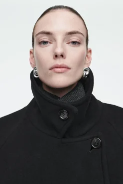 New COS OVERSIZED DOUBLE-BREASTED WOOL COAT BLACK