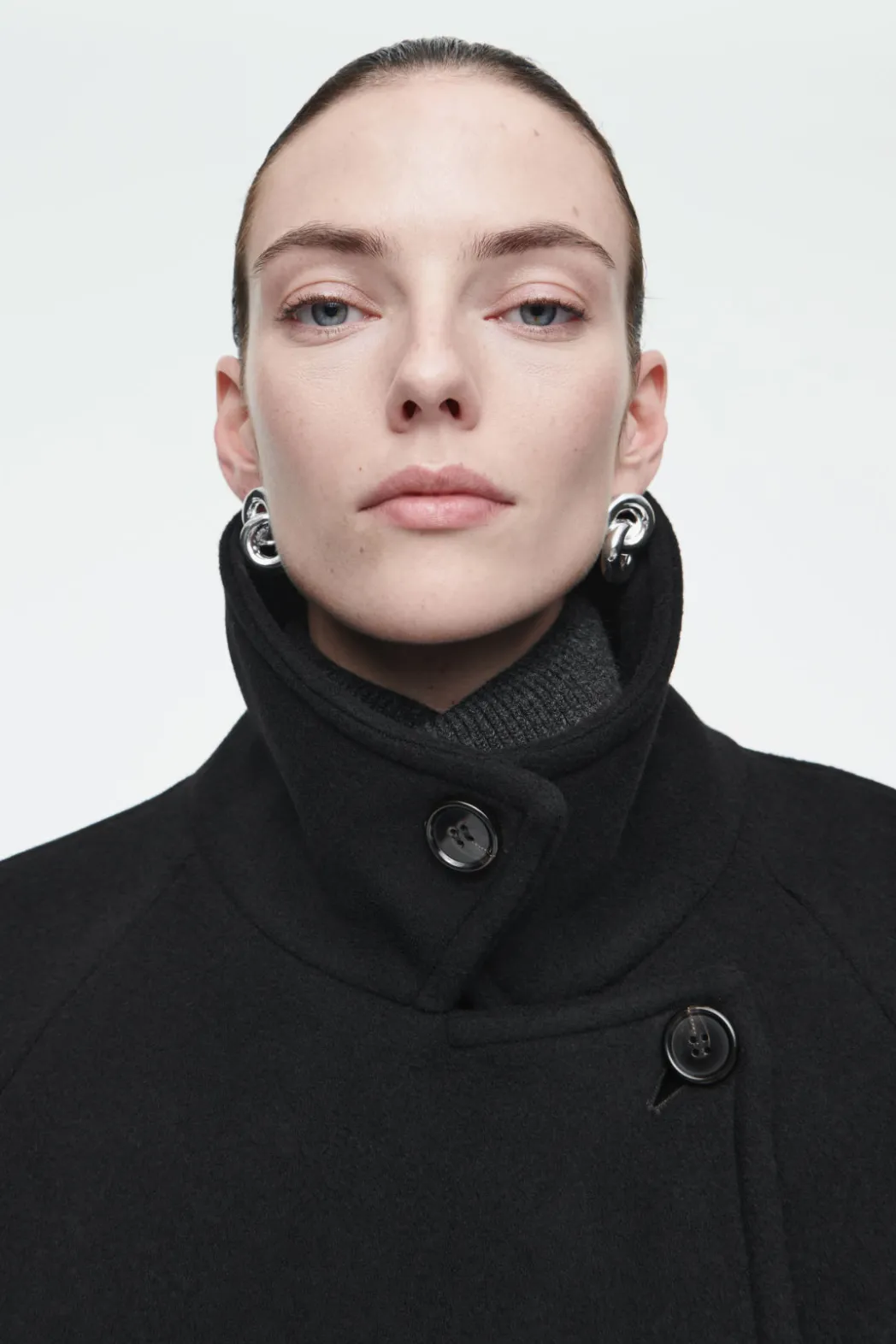 New COS OVERSIZED DOUBLE-BREASTED WOOL COAT BLACK