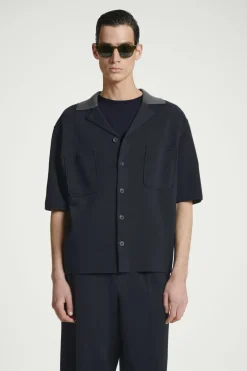 Best COS OVERSIZED DOUBLE-FACED KNITTED SHIRT NAVY / GRAY