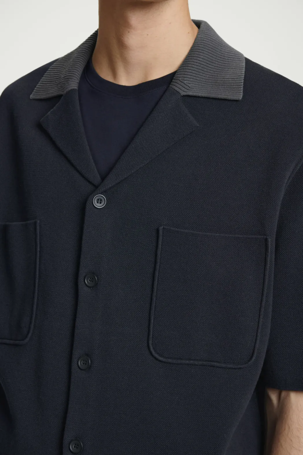 Best COS OVERSIZED DOUBLE-FACED KNITTED SHIRT NAVY / GRAY