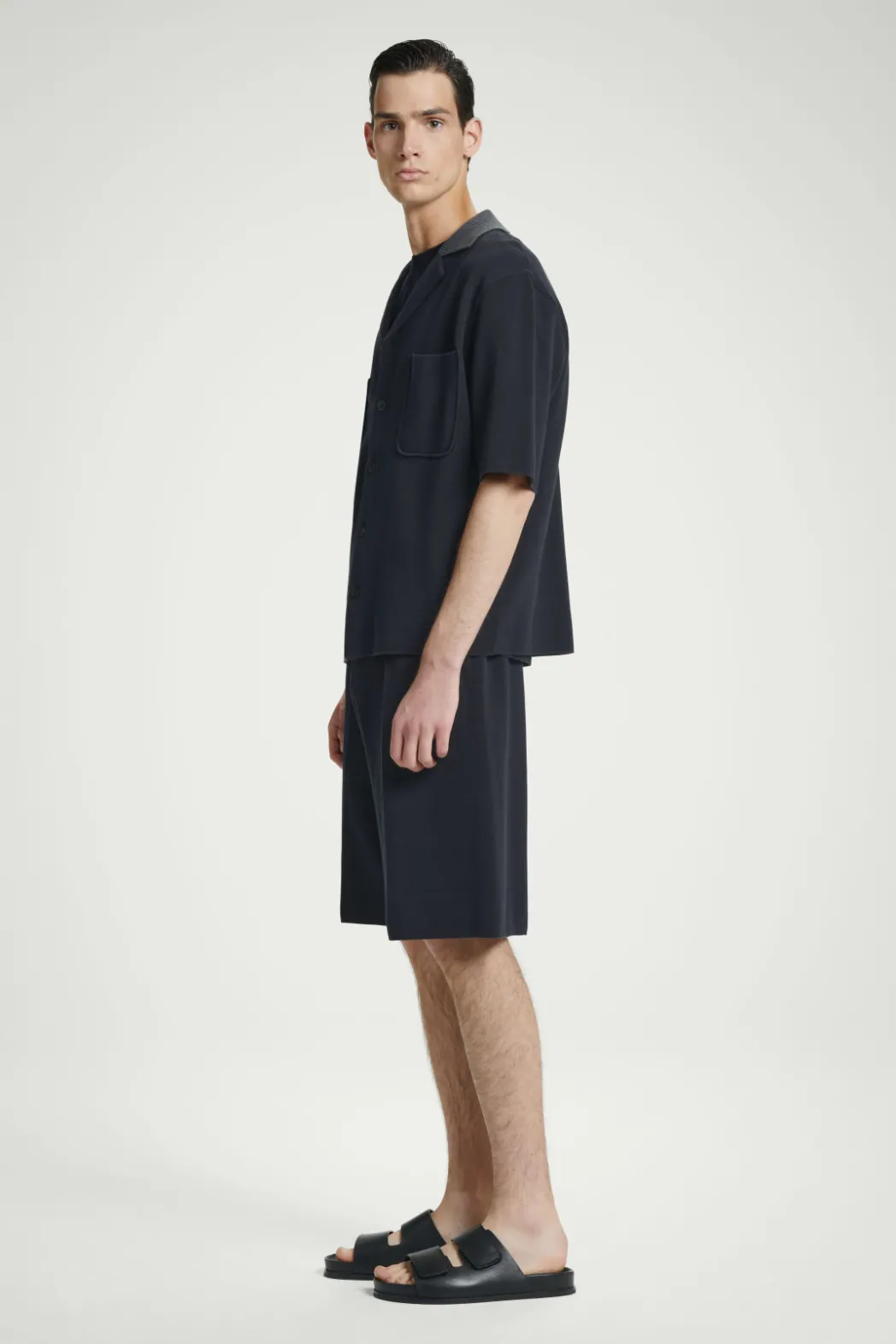 Best COS OVERSIZED DOUBLE-FACED KNITTED SHIRT NAVY / GRAY