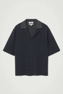 Best COS OVERSIZED DOUBLE-FACED KNITTED SHIRT NAVY / GRAY