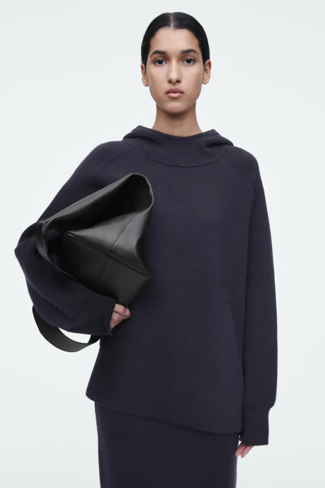 Hot COS OVERSIZED DOUBLE-FACED WOOL HOODIE NAVY
