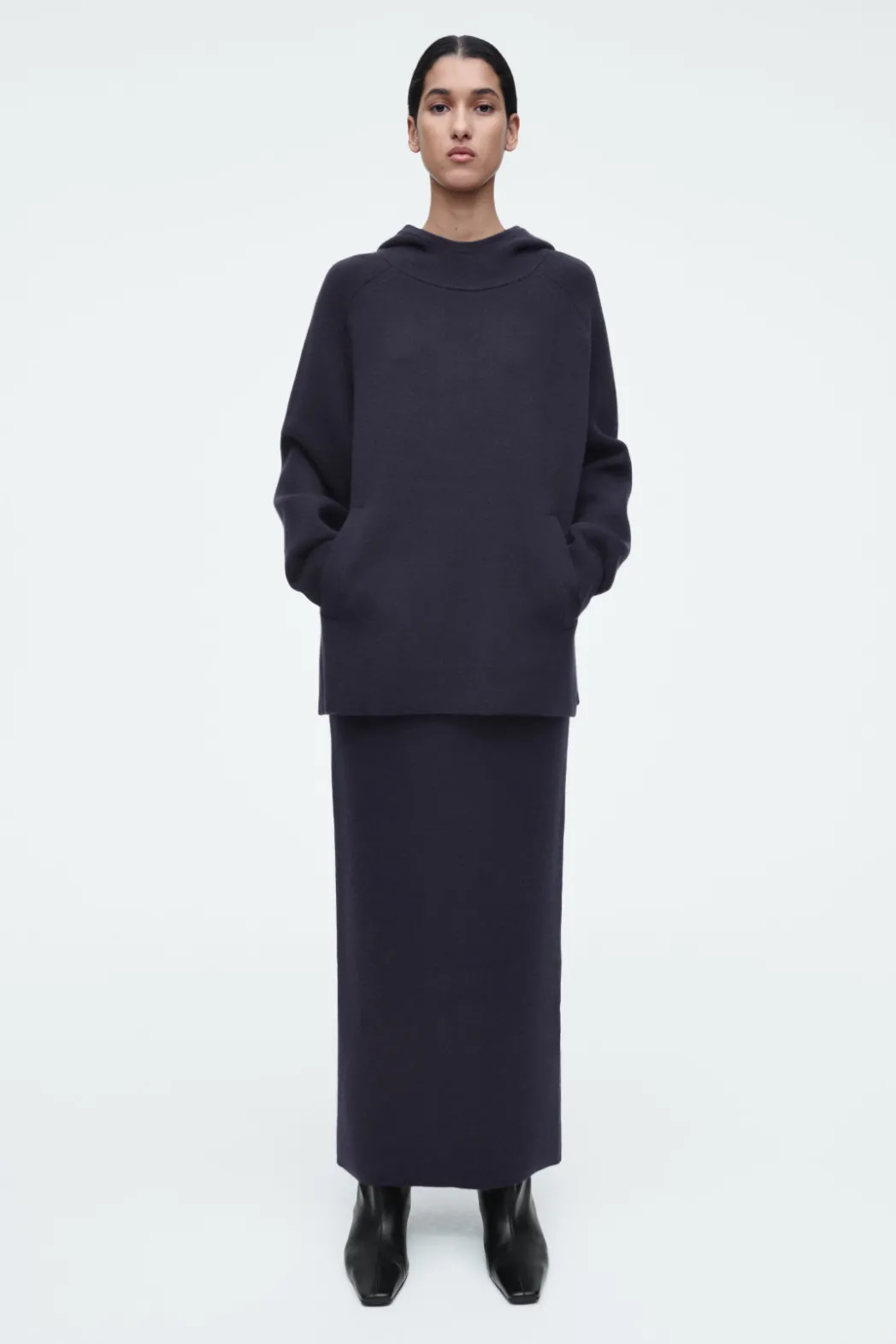 Hot COS OVERSIZED DOUBLE-FACED WOOL HOODIE NAVY