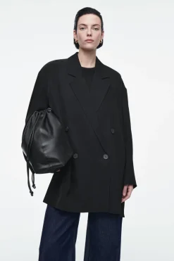 New COS OVERSIZED DRAPED DOUBLE-BREASTED BLAZER BLACK