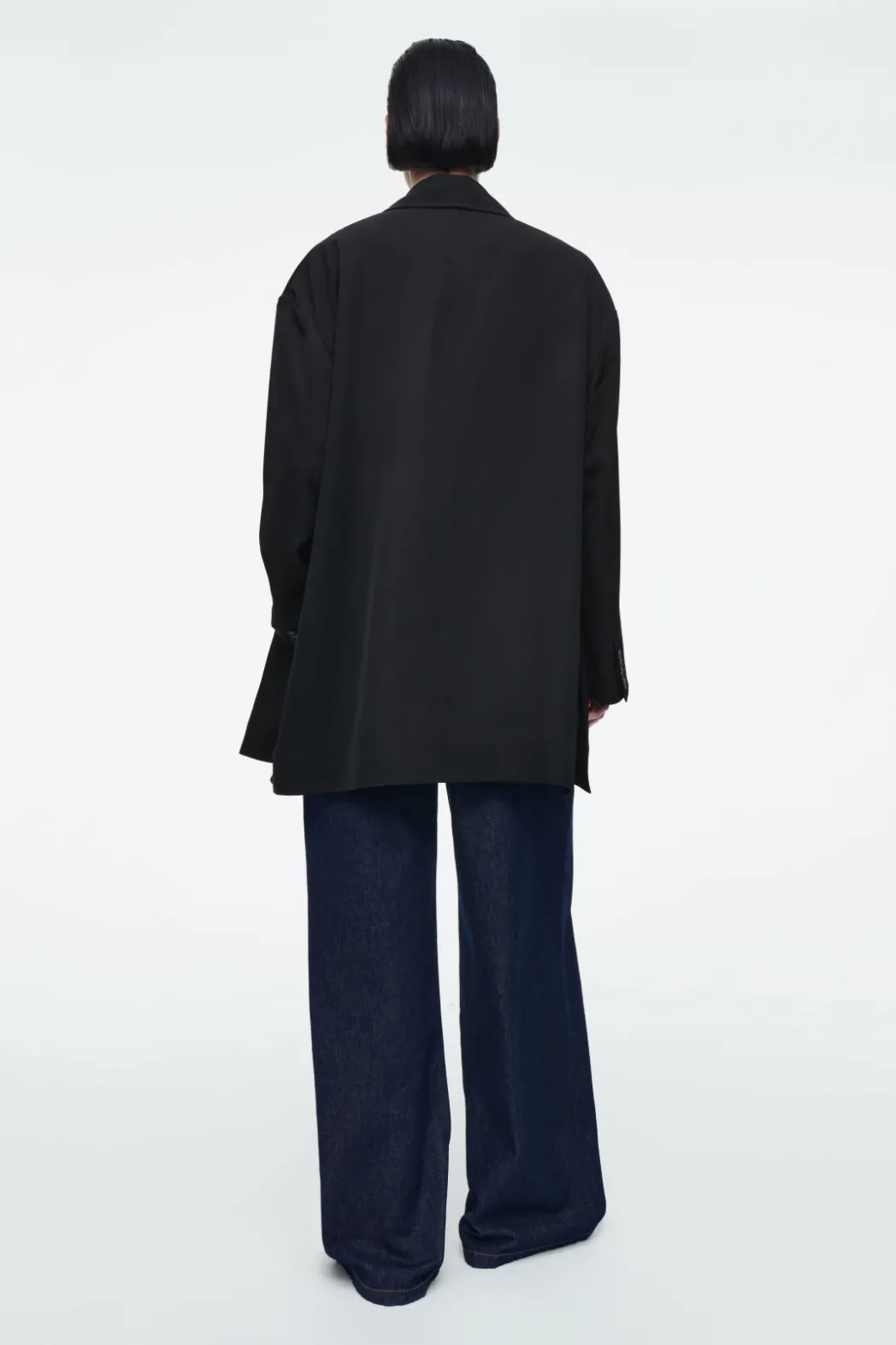 New COS OVERSIZED DRAPED DOUBLE-BREASTED BLAZER BLACK