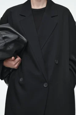 New COS OVERSIZED DRAPED DOUBLE-BREASTED BLAZER BLACK