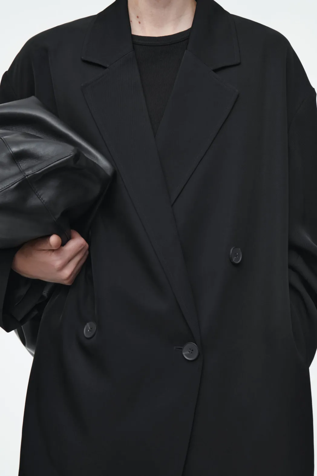 New COS OVERSIZED DRAPED DOUBLE-BREASTED BLAZER BLACK