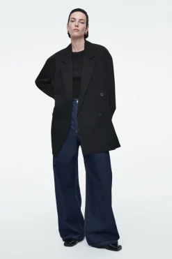 New COS OVERSIZED DRAPED DOUBLE-BREASTED BLAZER BLACK