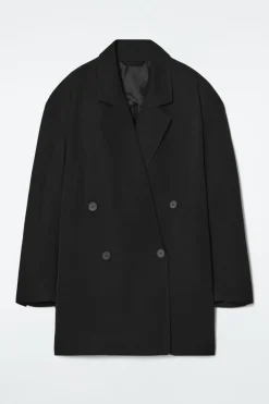 New COS OVERSIZED DRAPED DOUBLE-BREASTED BLAZER BLACK