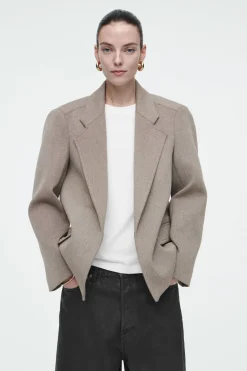 COS OVERSIZED EXAGGERATED-SHOULDER BLAZER BROWN