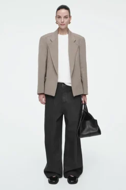 COS OVERSIZED EXAGGERATED-SHOULDER BLAZER BROWN