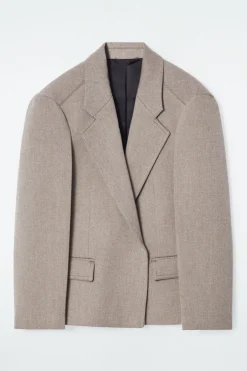 COS OVERSIZED EXAGGERATED-SHOULDER BLAZER BROWN