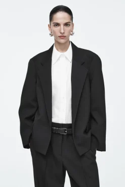 Discount COS OVERSIZED EXAGGERATED-SHOULDER BLAZER BLACK