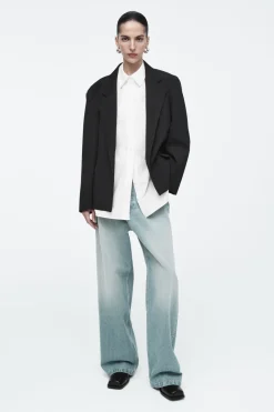 Discount COS OVERSIZED EXAGGERATED-SHOULDER BLAZER BLACK