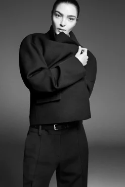Discount COS OVERSIZED EXAGGERATED-SHOULDER BLAZER BLACK