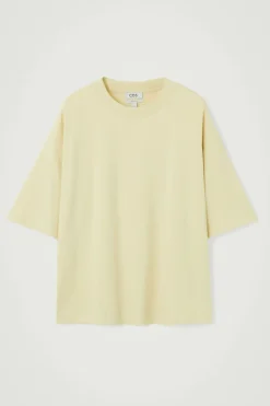 Online COS OVERSIZED EXTRA-WIDE COTTON T-SHIRT PALE YELLOW