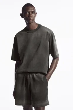 Online COS OVERSIZED FADED MOCK-NECK COTTON T-SHIRT BLACK