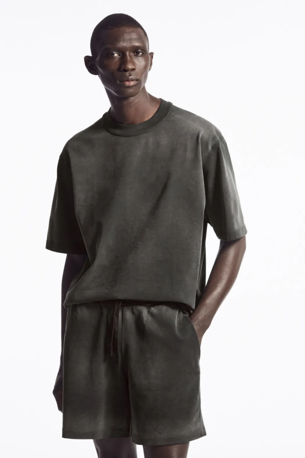 Online COS OVERSIZED FADED MOCK-NECK COTTON T-SHIRT BLACK