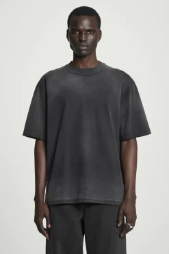 Online COS OVERSIZED FADED MOCK-NECK COTTON T-SHIRT BLACK