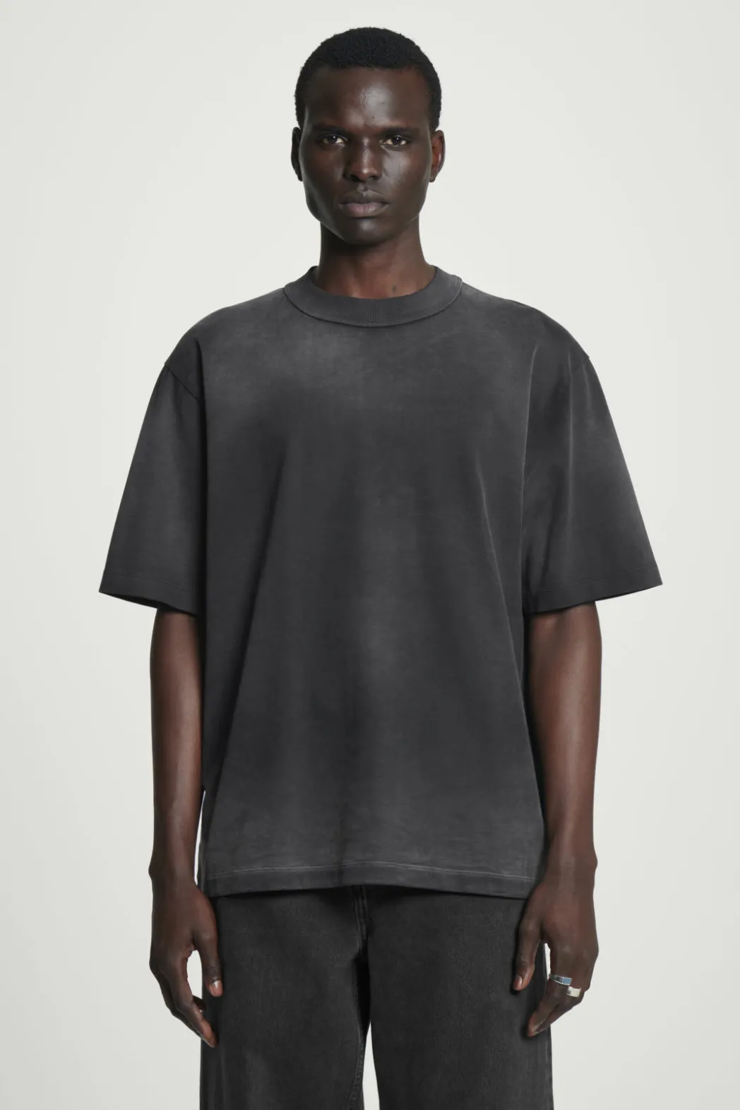 Online COS OVERSIZED FADED MOCK-NECK COTTON T-SHIRT BLACK