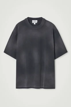 Online COS OVERSIZED FADED MOCK-NECK COTTON T-SHIRT BLACK