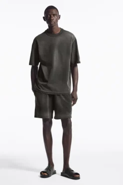 Online COS OVERSIZED FADED MOCK-NECK COTTON T-SHIRT BLACK