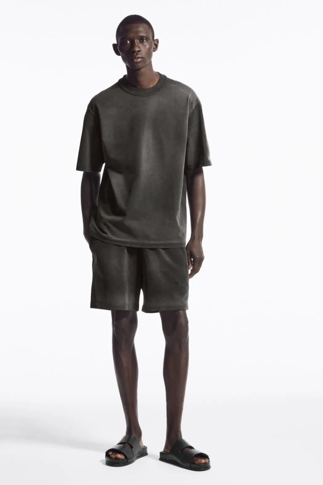 Online COS OVERSIZED FADED MOCK-NECK COTTON T-SHIRT BLACK