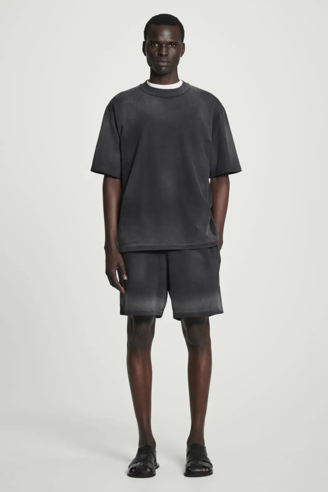 Online COS OVERSIZED FADED MOCK-NECK COTTON T-SHIRT BLACK