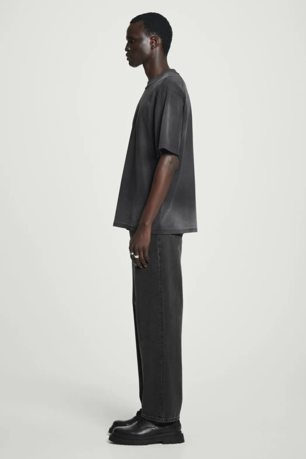 Online COS OVERSIZED FADED MOCK-NECK COTTON T-SHIRT BLACK
