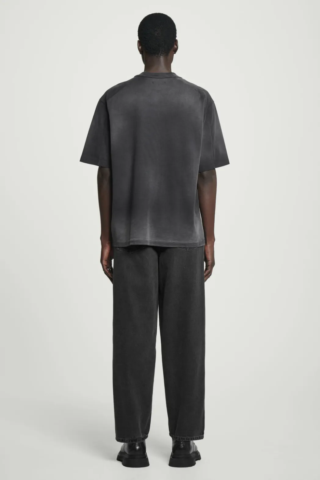 Online COS OVERSIZED FADED MOCK-NECK COTTON T-SHIRT BLACK