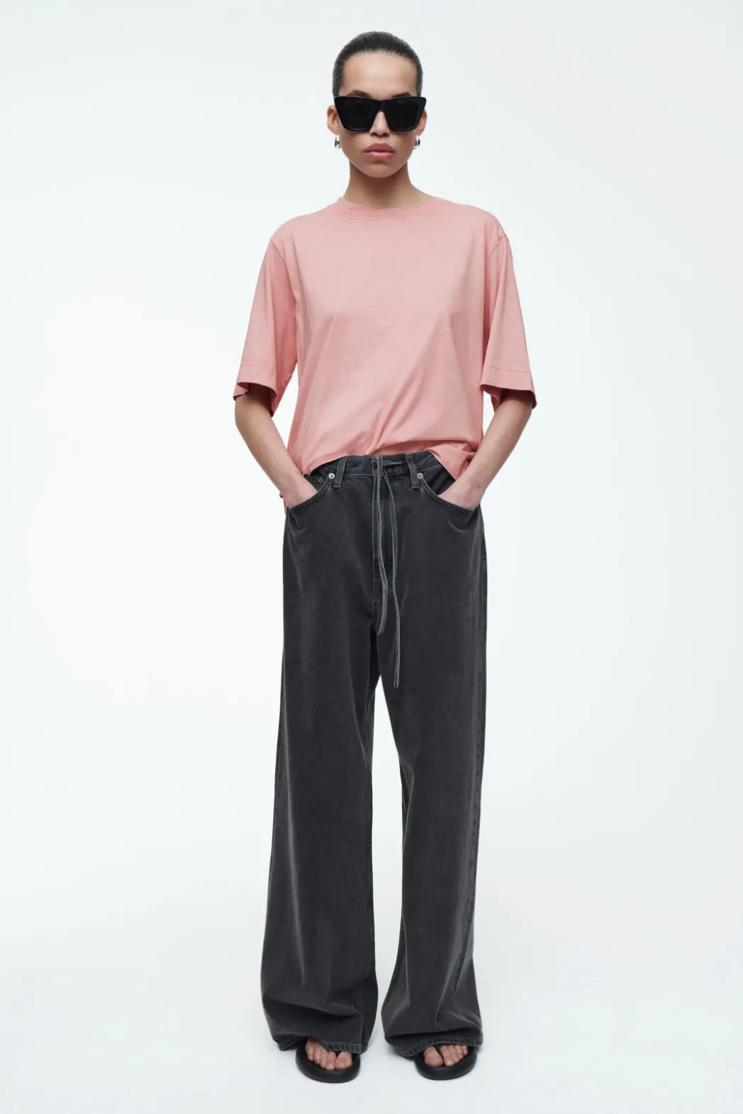 Discount COS OVERSIZED FADED T-SHIRT DUSTY PINK