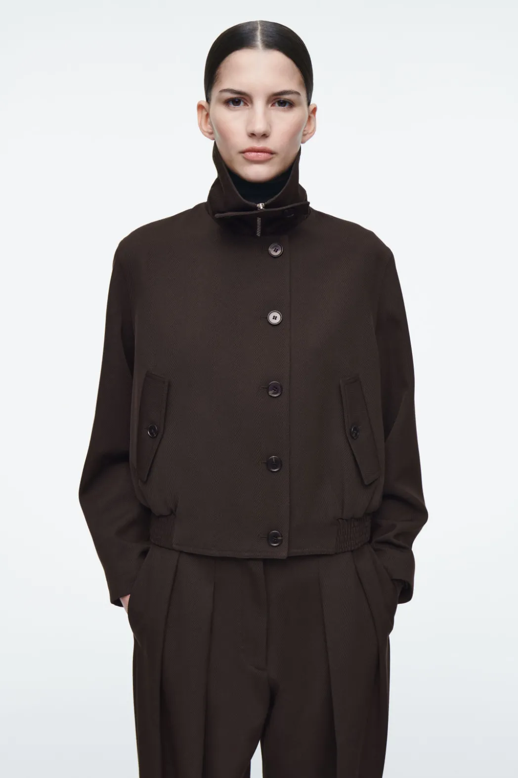 Best COS OVERSIZED FUNNEL-NECK WOOL-BLEND JACKET DARK BROWN