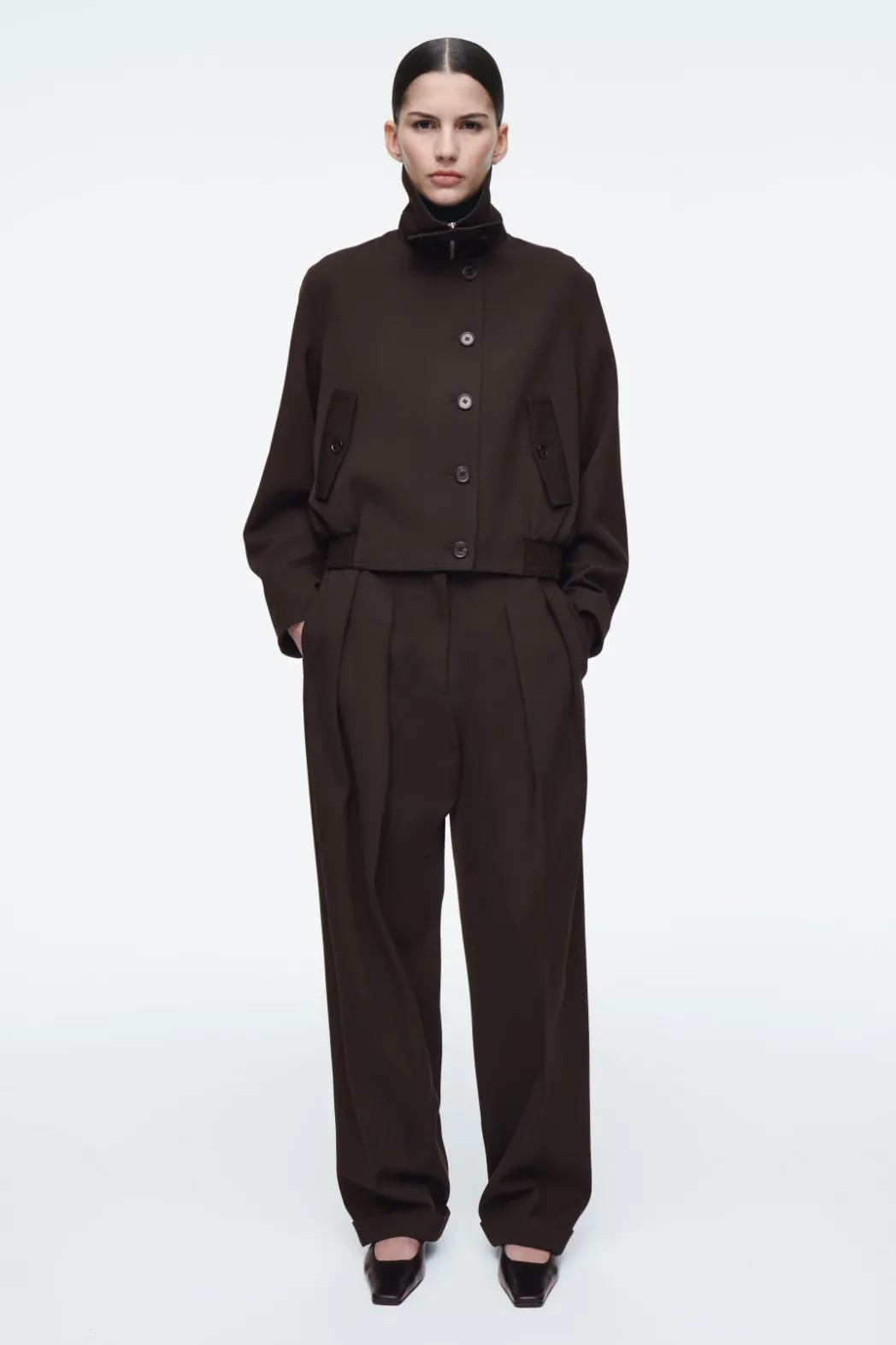 Best COS OVERSIZED FUNNEL-NECK WOOL-BLEND JACKET DARK BROWN
