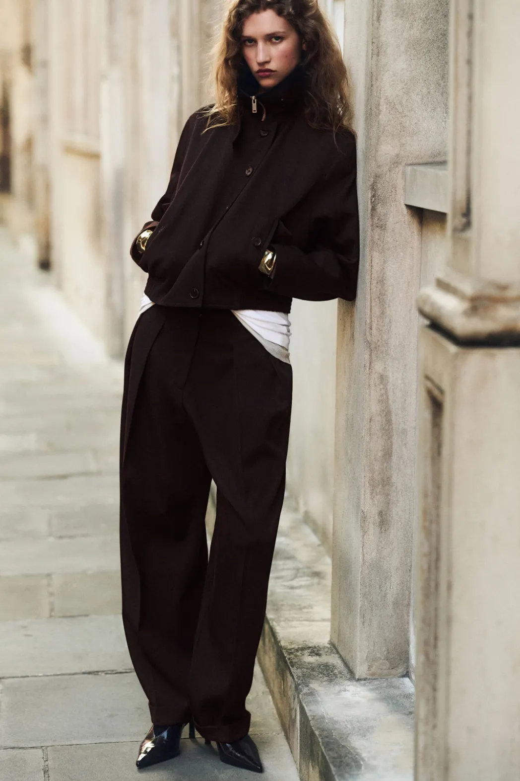 Best COS OVERSIZED FUNNEL-NECK WOOL-BLEND JACKET DARK BROWN