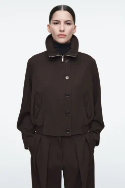 Best COS OVERSIZED FUNNEL-NECK WOOL-BLEND JACKET DARK BROWN